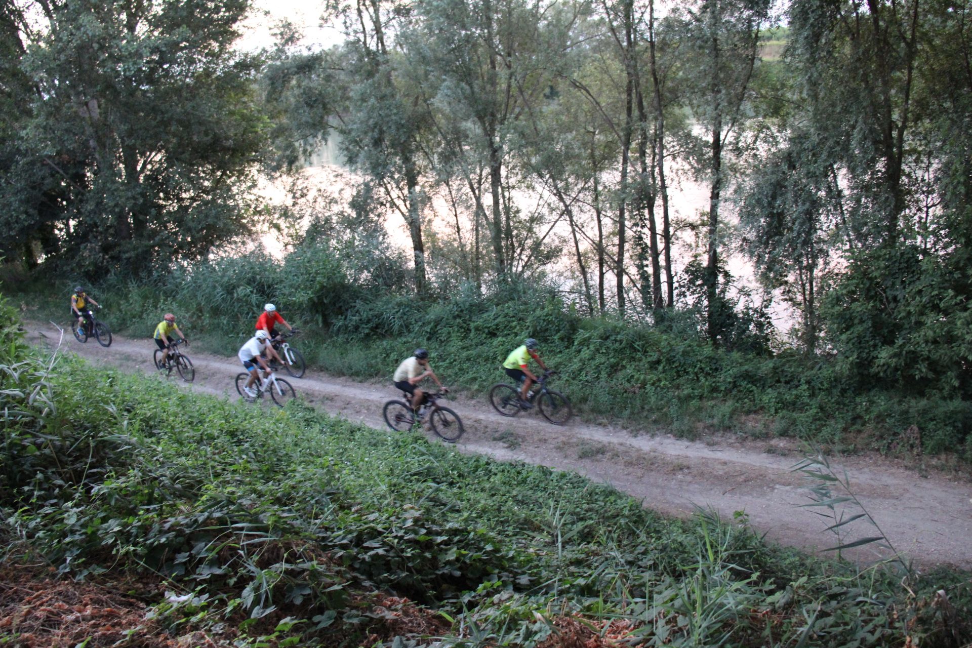 Gruppo di ciclisti durante un'esperienza di team building nella Pianura dei Dogi